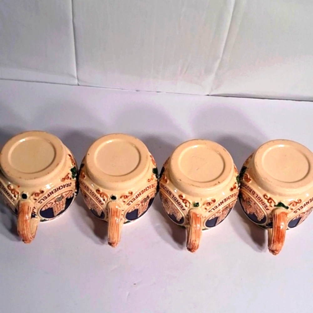 Vintage Gertz Rumtopf Set of 4 Mugs, Castle Stoneware, Germany 1950's - Picture 4 of 8